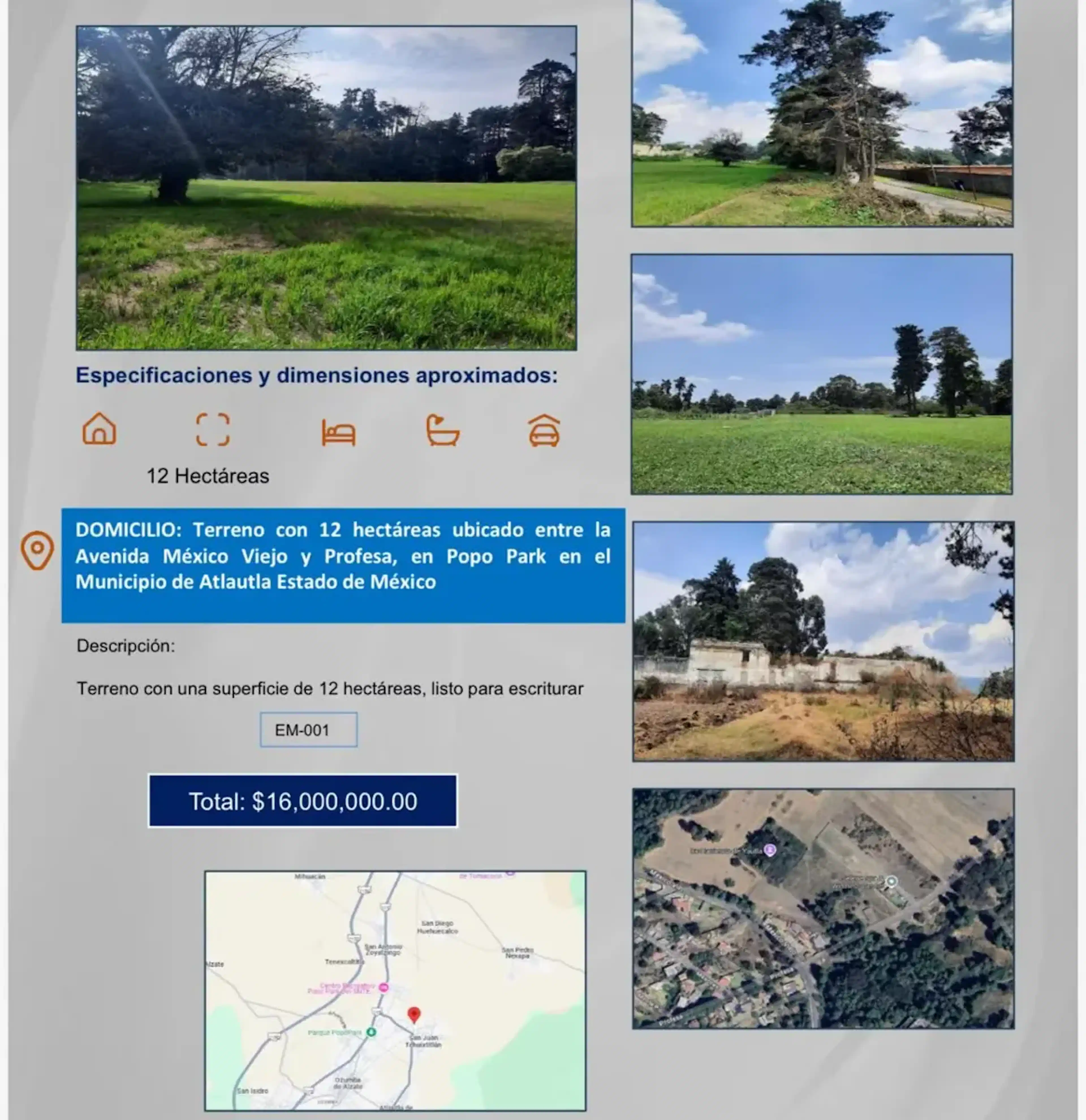Terreno en venta en Popo Park, Atlautla, México