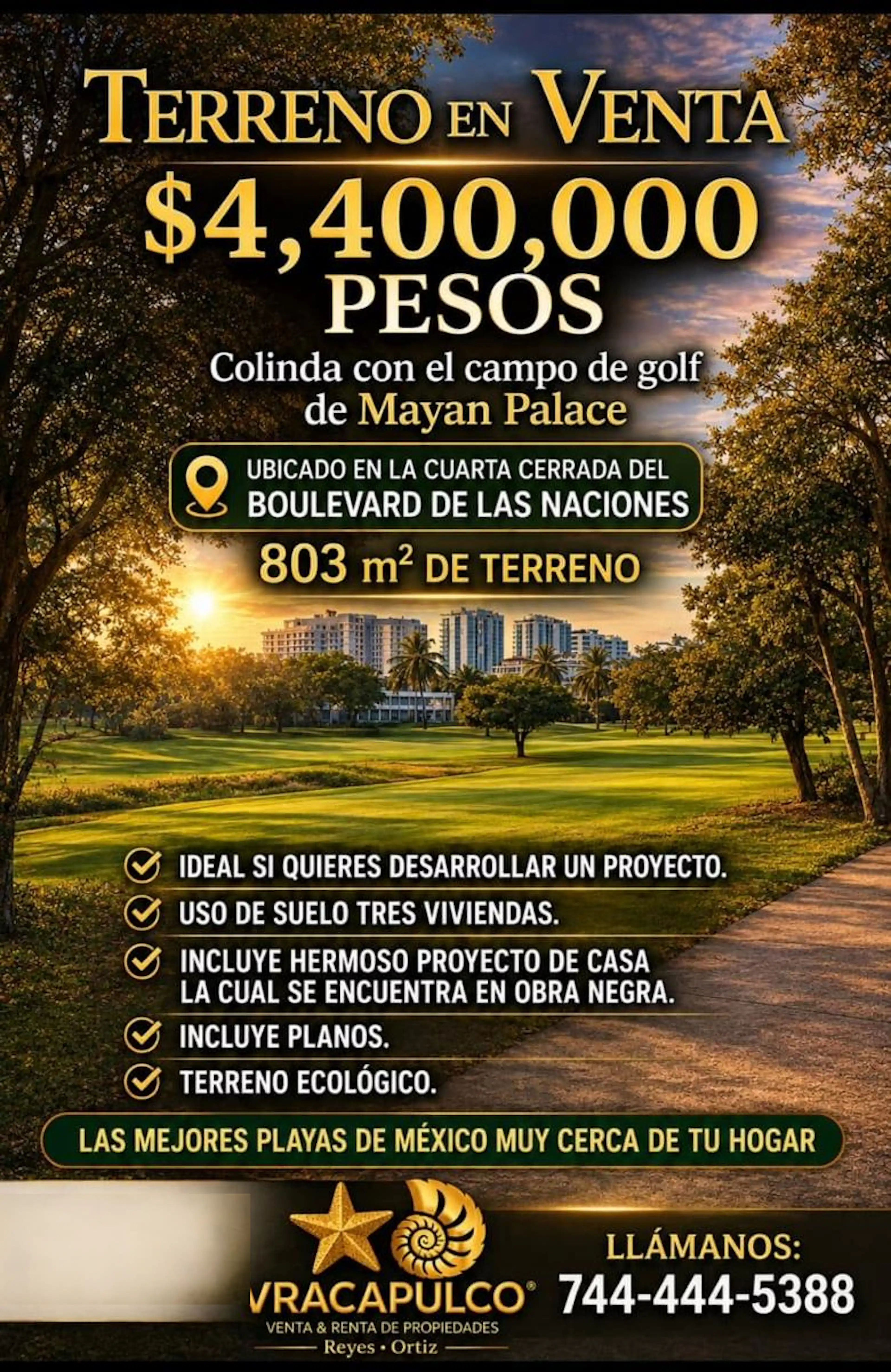 terreno frente golf mayan palace