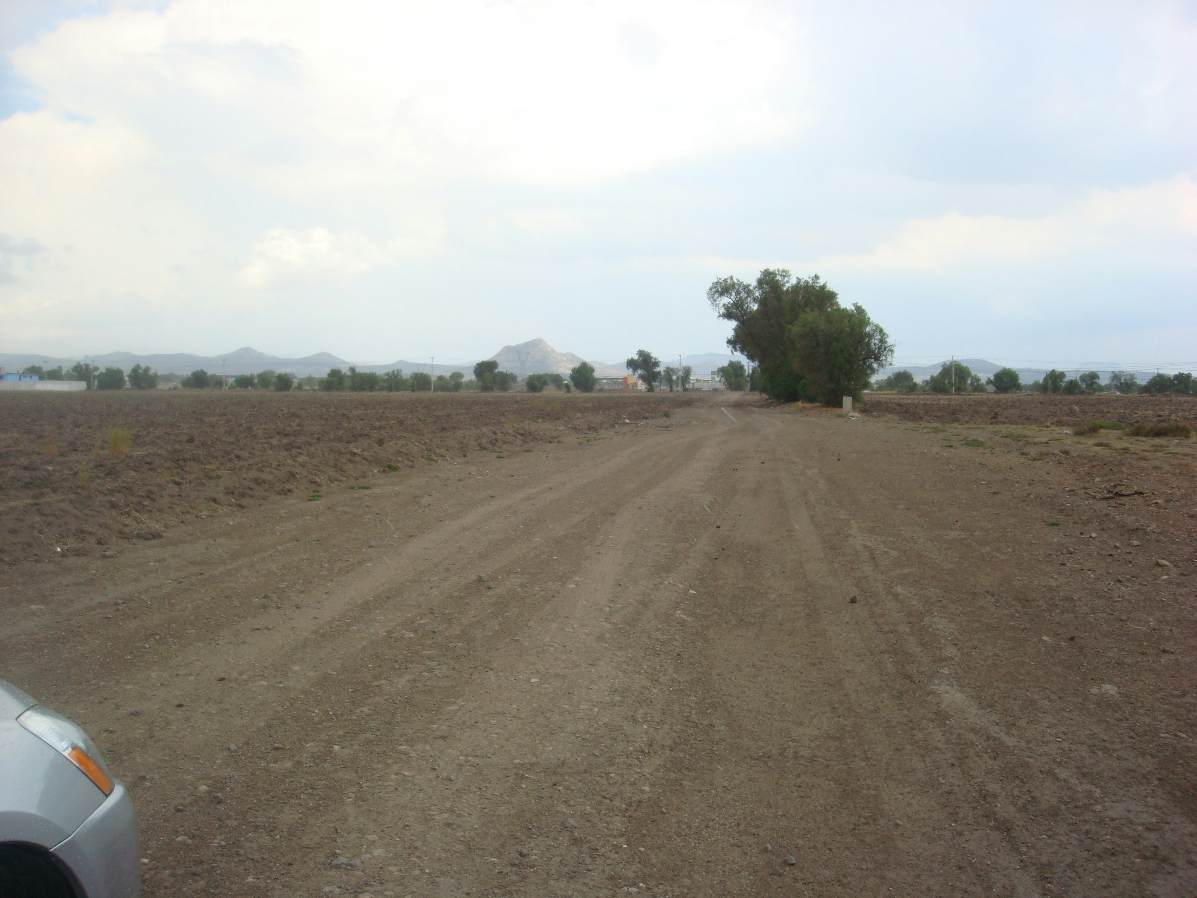 Terreno amplio mostrando un camino de tierra con vegetación dispersa y montañas en el fondo, potencial para desarrollo inmobiliario rural o agrícola.