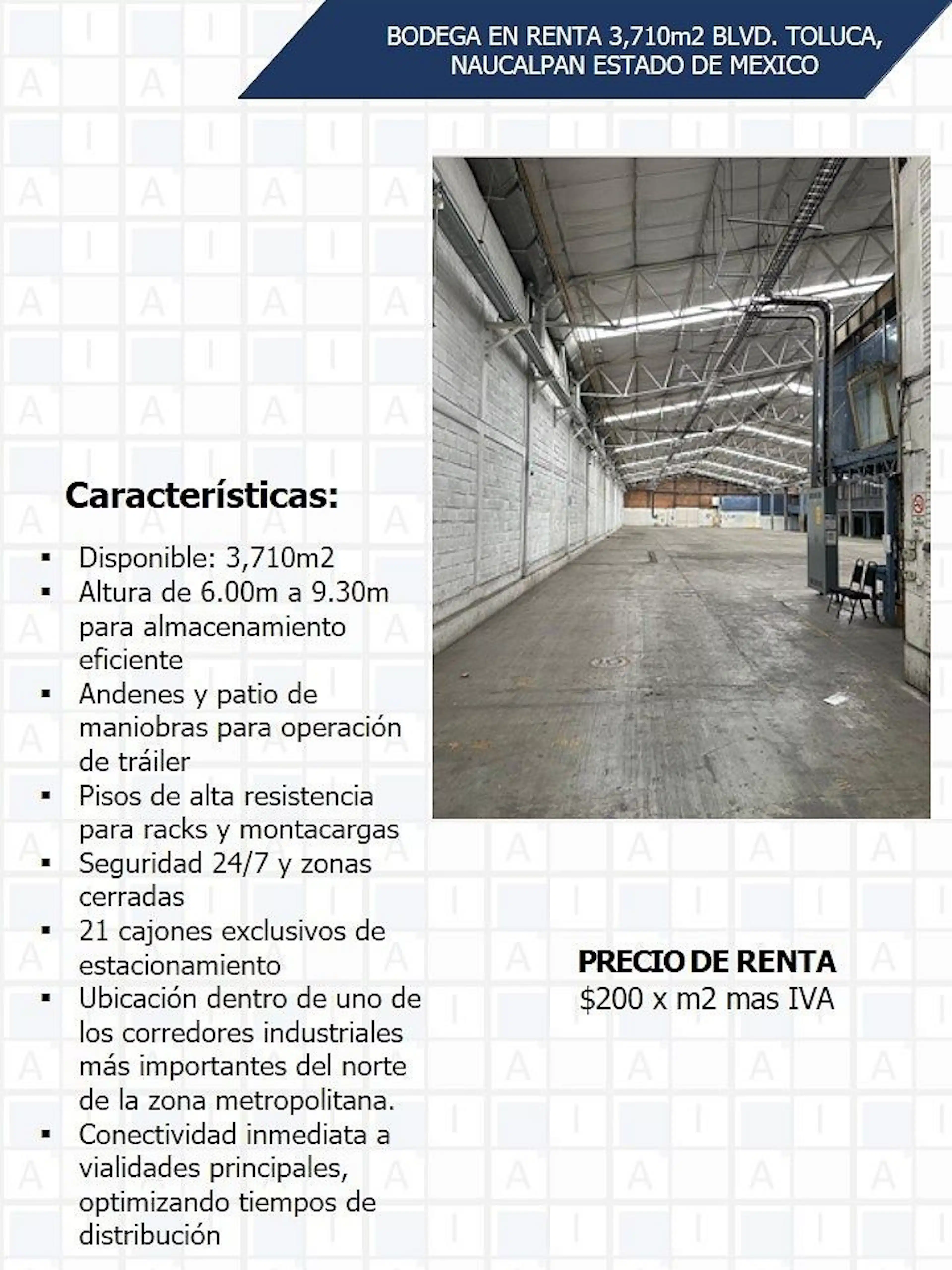 ¡BODEGA INDUSTRIAL EN RENTA! BLVD. TOLUCA, NAUCALPAN ESTADO DE MEXICO