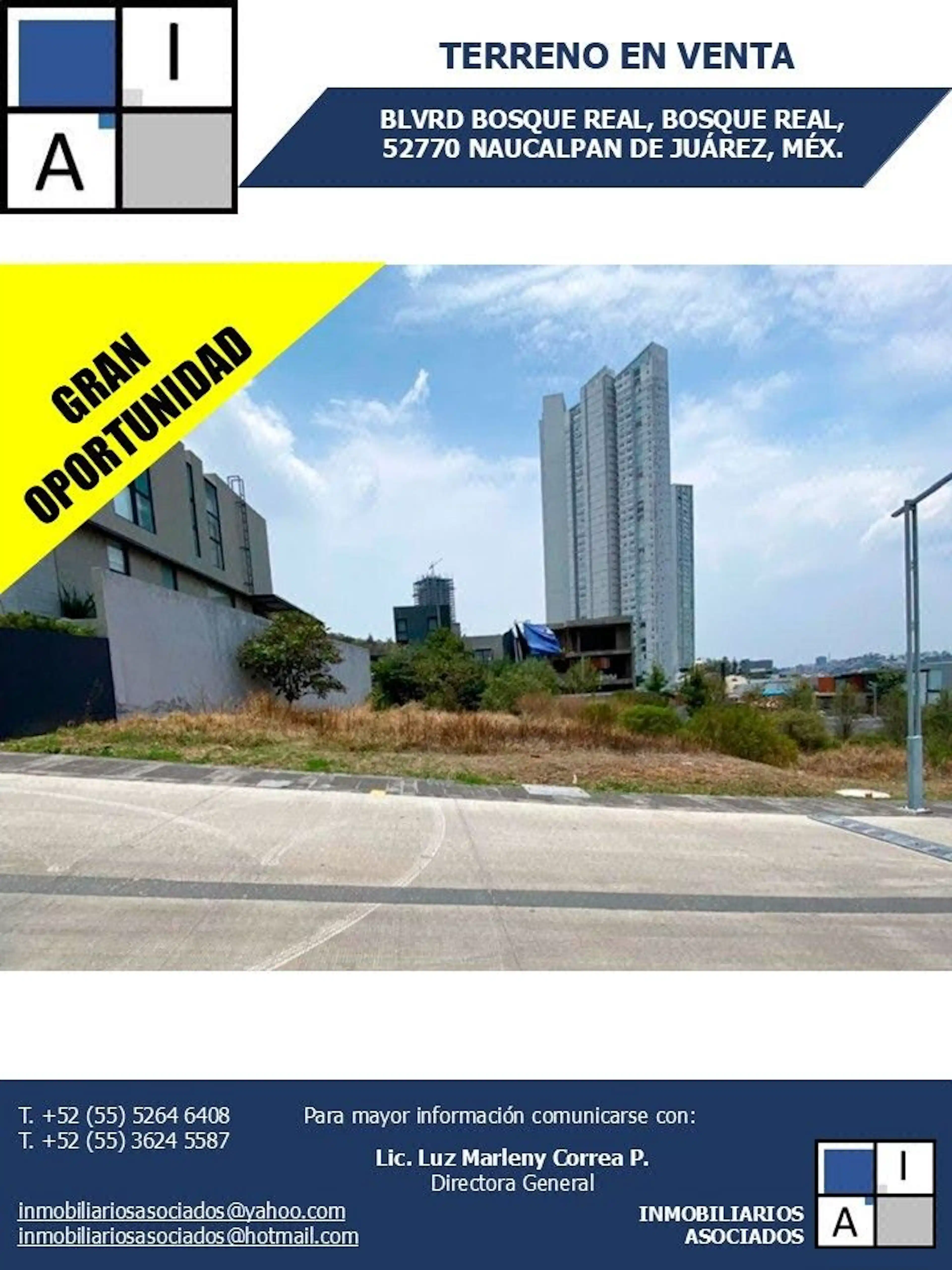 TERRENO EN VENTA 373m2, BLVRD BOSQUE REAL, BOSQUE REAL, NAUCALPÁN DE JUÁREZ, MEX