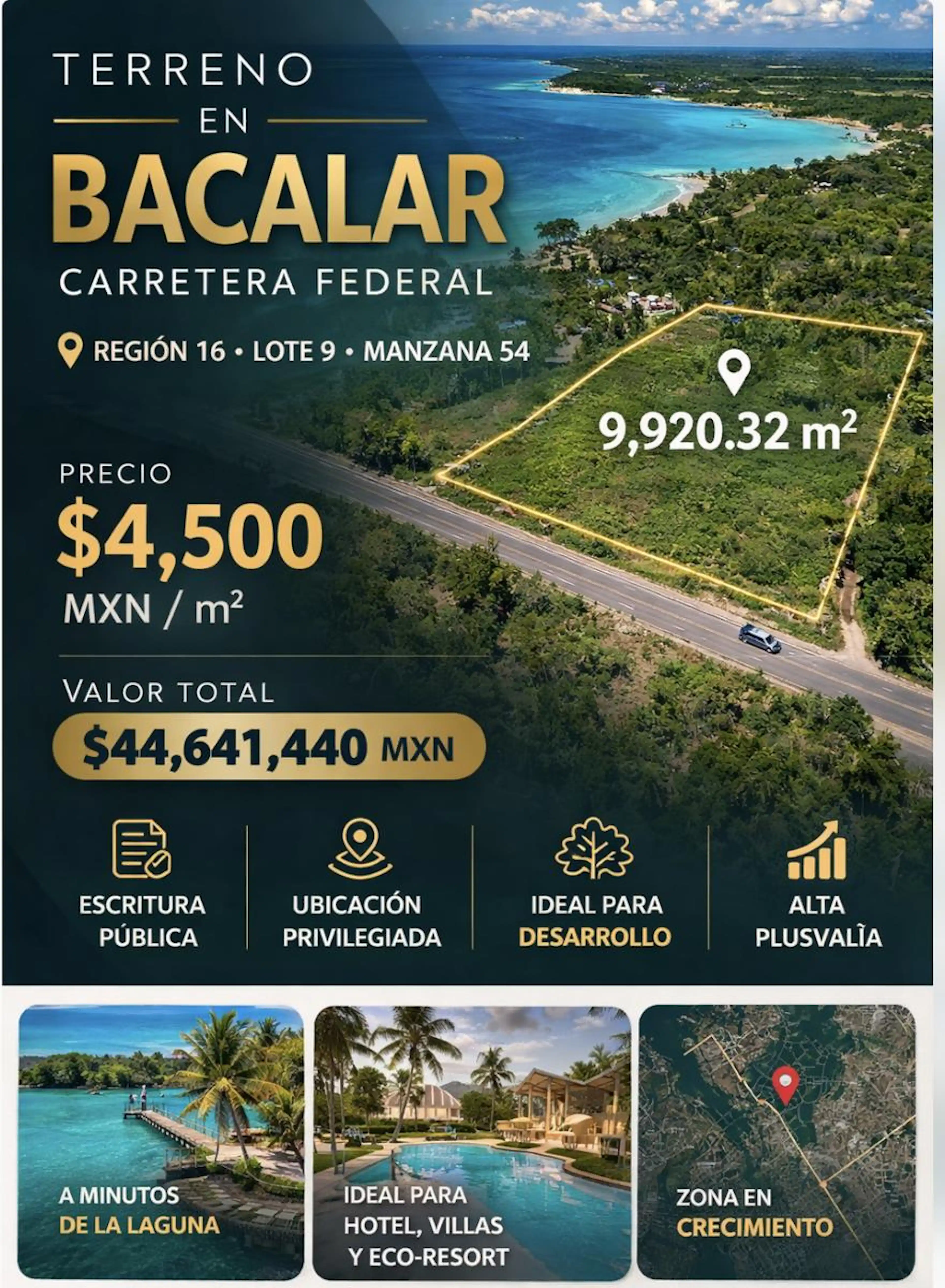 TERRENO EN VENTA EN BACALAR A 5 MINUTOS DEL TREN MAYA CERCA DE LA LAGUNA
